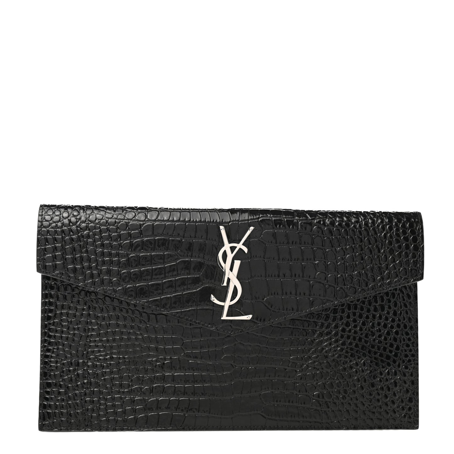 Calfskin Crocodile Embossed Uptown Monogram Pouch Black