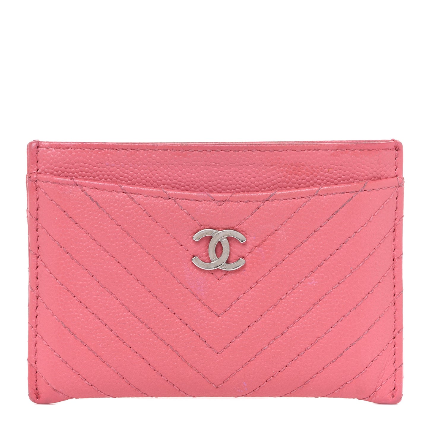 Caviar Chevron Quilted Card Holder Pink