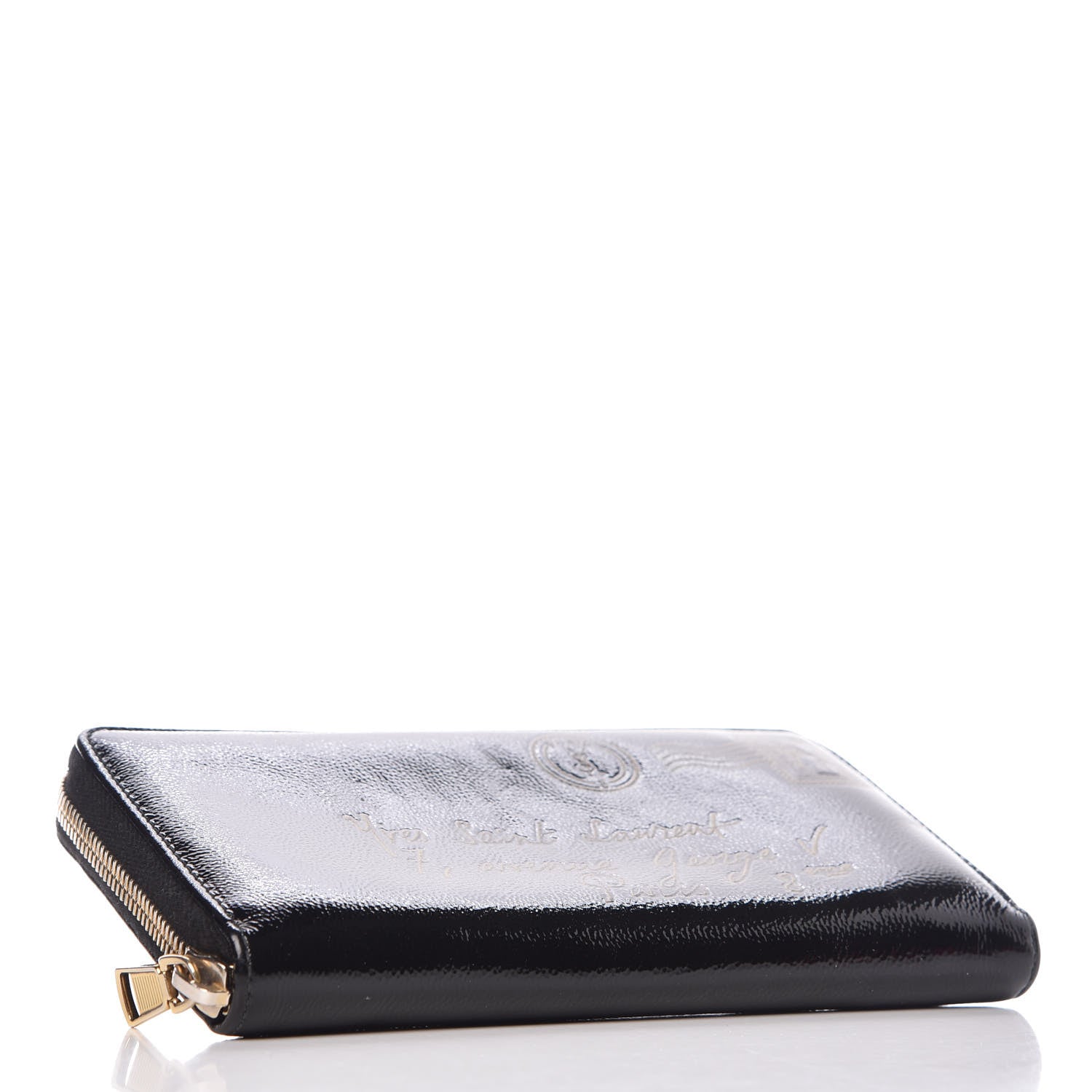Saint Laurent Patent Y Mail Zip Around Wallet Black 4 of 11