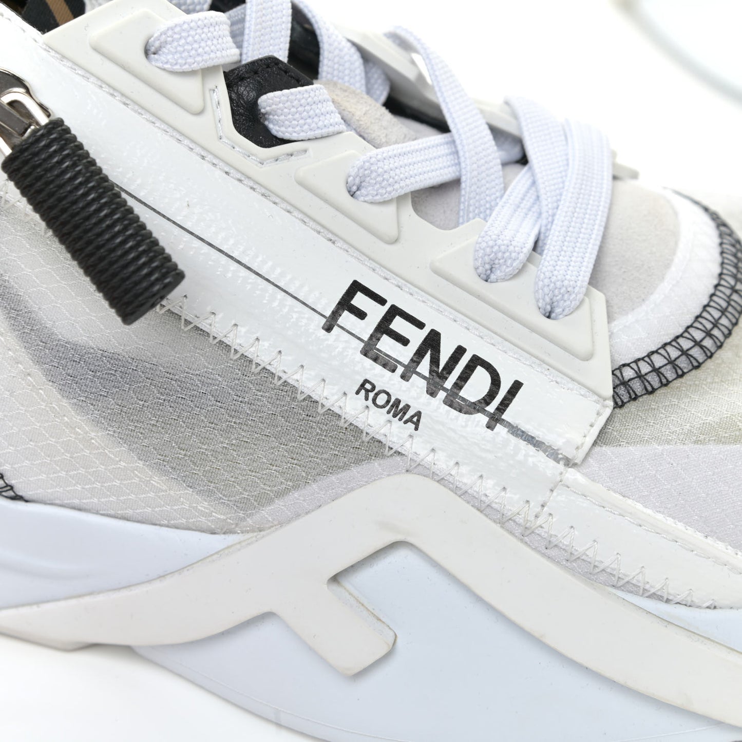 Nylon Suede Transparent Fendi Flow Low Top Sneakers 36 White