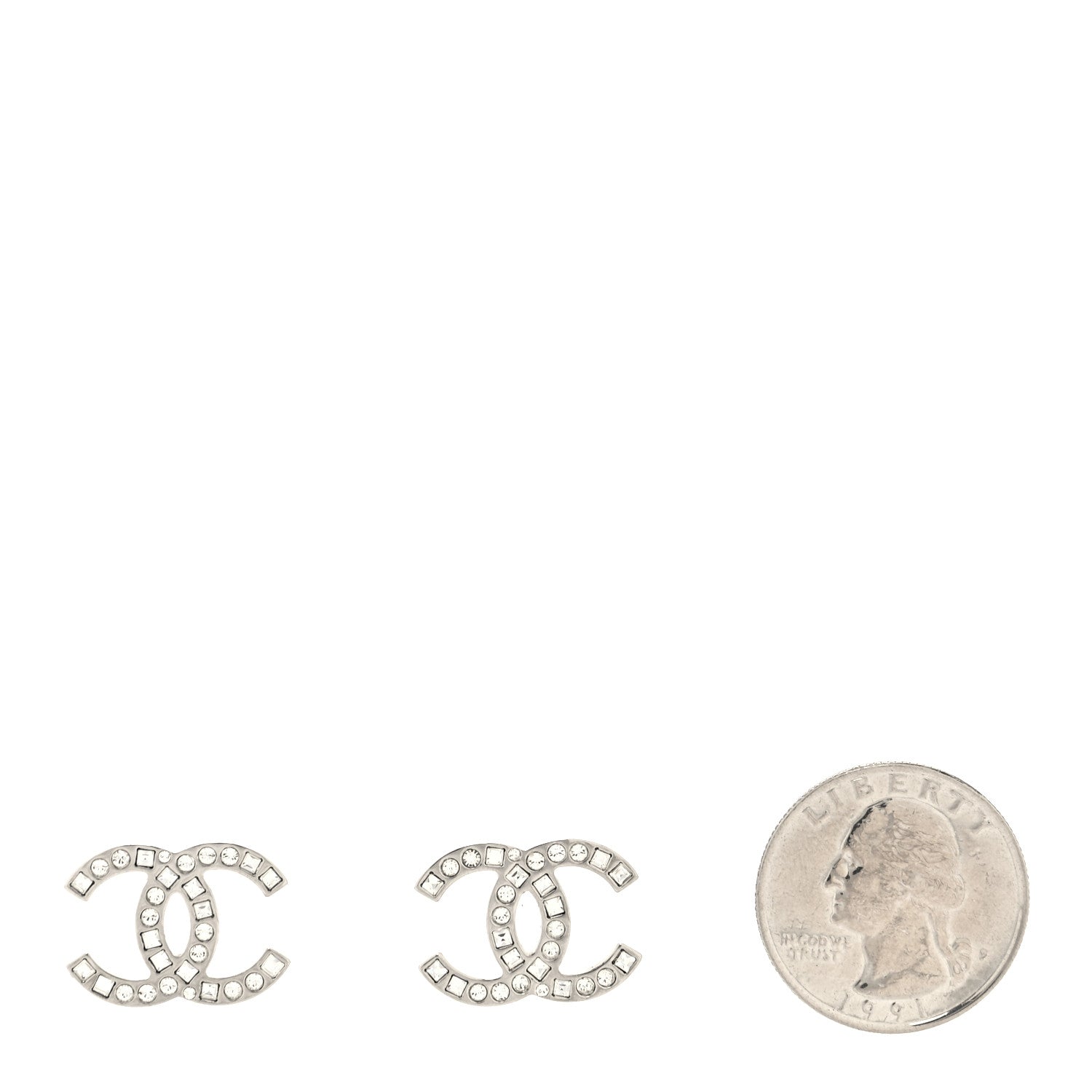 Chanel Baguette Crystal CC Earrings Silver 2 of 4