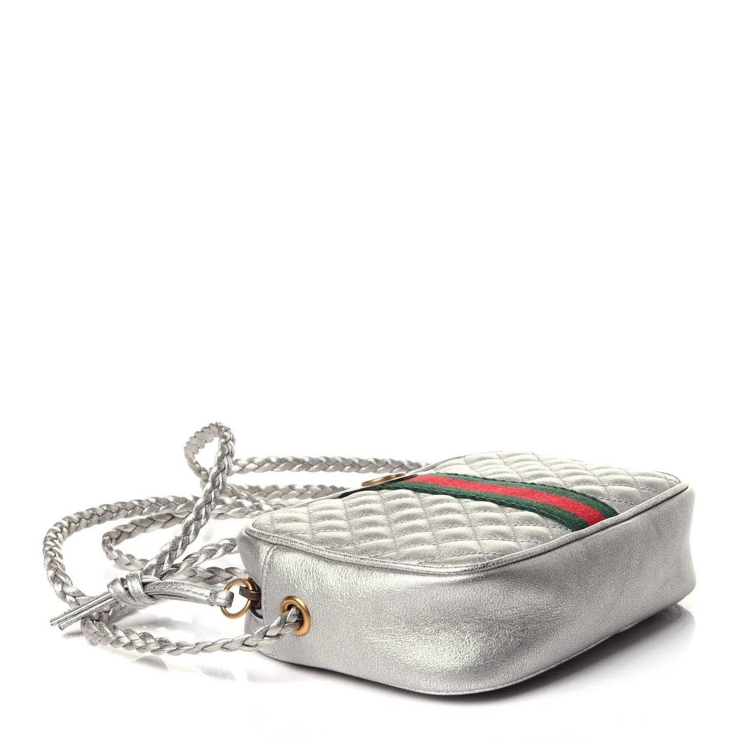 Laminated Nappa Web Trapuntata Mini GG Shoulder Bag Argento