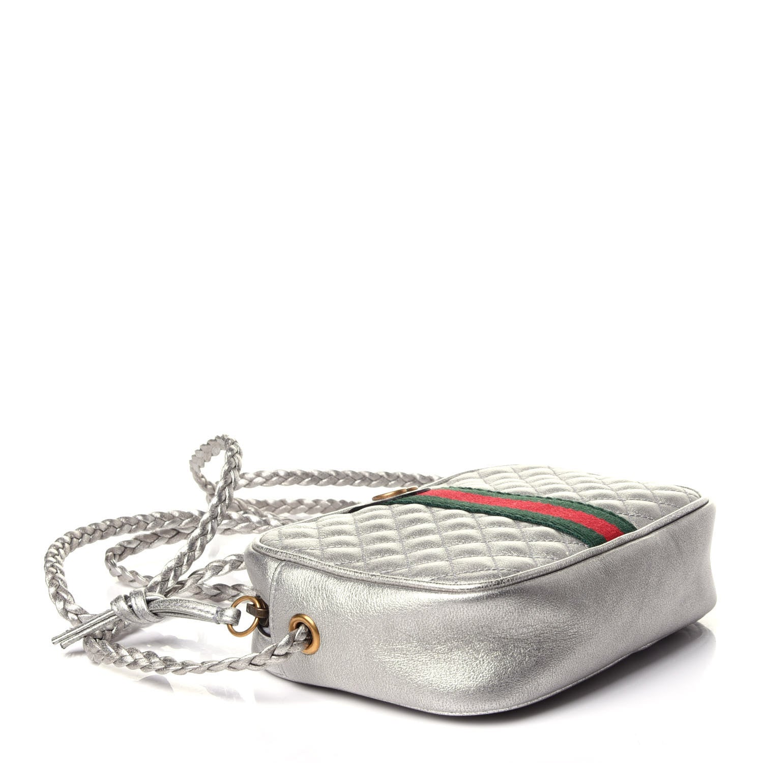 Gucci Laminated Nappa Web Trapuntata Mini GG Shoulder Bag Argento 4 of 10