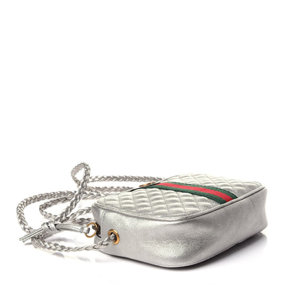 Gucci Laminated Nappa Web Trapuntata Mini GG Shoulder Bag Argento 4 of 10