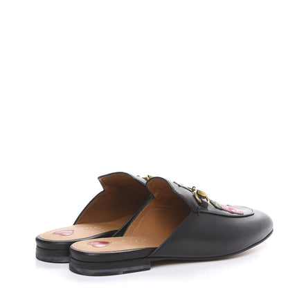 Gucci Calfskin Flower Embroidered Princetown Slippers 36 Black 4 of 9