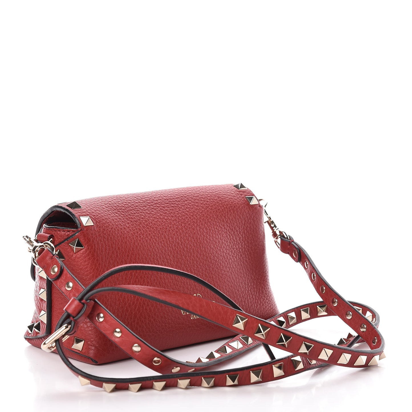Pebbled Calfskin Mini Rockstud Crossbody Bag Rosso Valentino