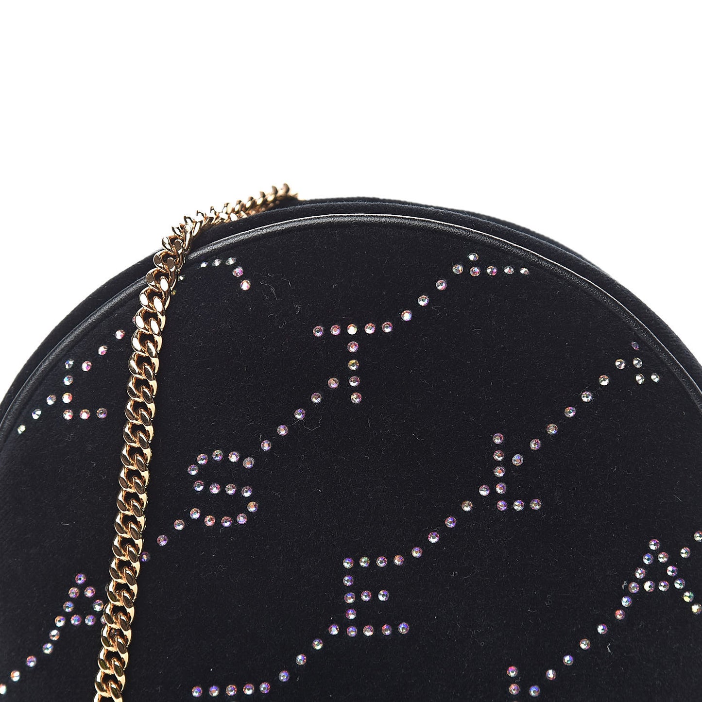 Velvet Crystal Monogram Mini Round Crossbody Bag Black