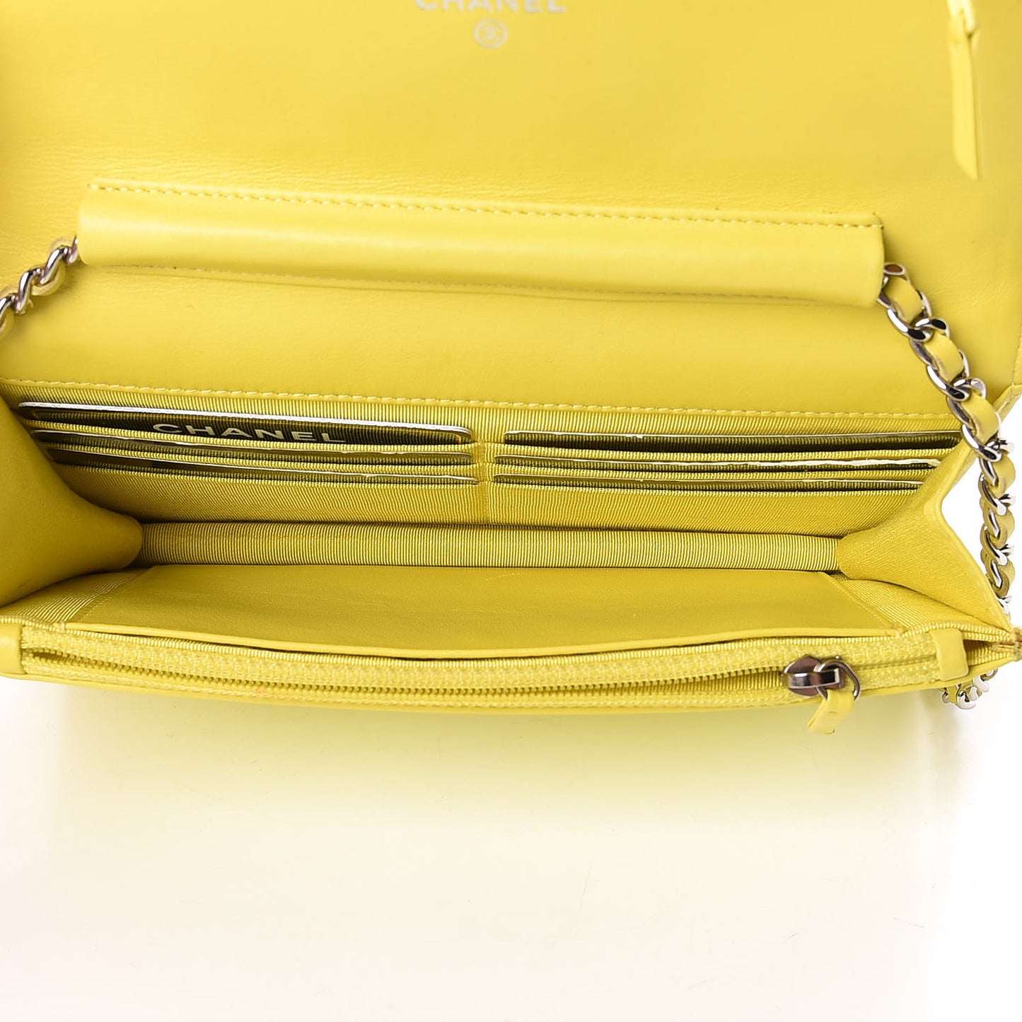 Patent Quilted Wallet On Chain WOC Yellow
