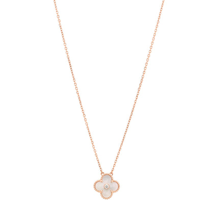 Van Cleef & Arpels 18K Rose Gold Diamond Mother of Pearl Vintage Alhambra Pendant Necklace 1 of 5
