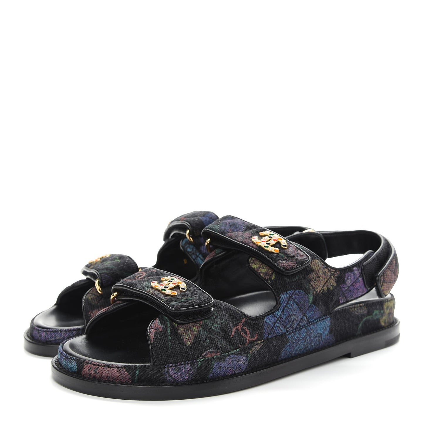 Denim Quilted Dad Sandals 38 Black Multicolor