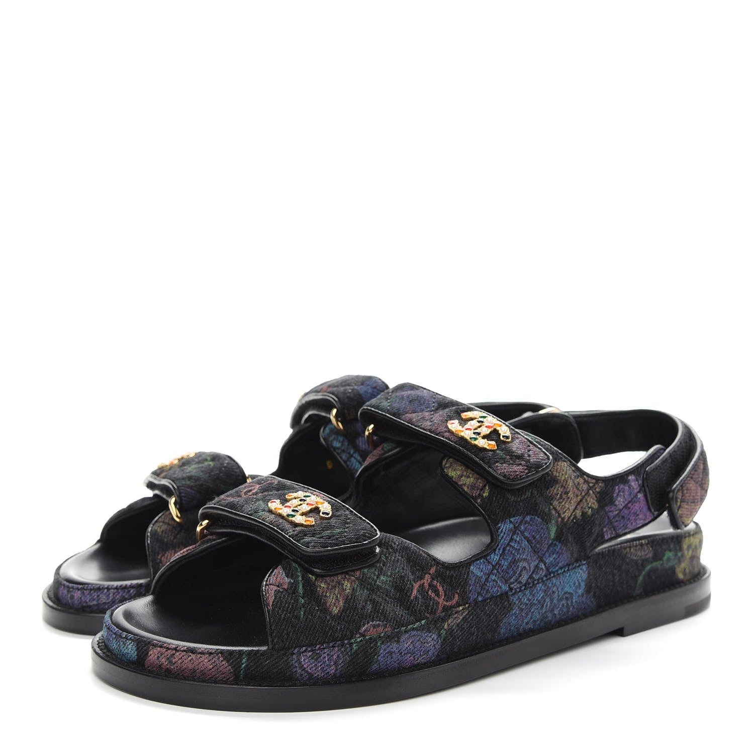 Chanel Denim Quilted Dad Sandals 38 Black Multicolor 3 of 8