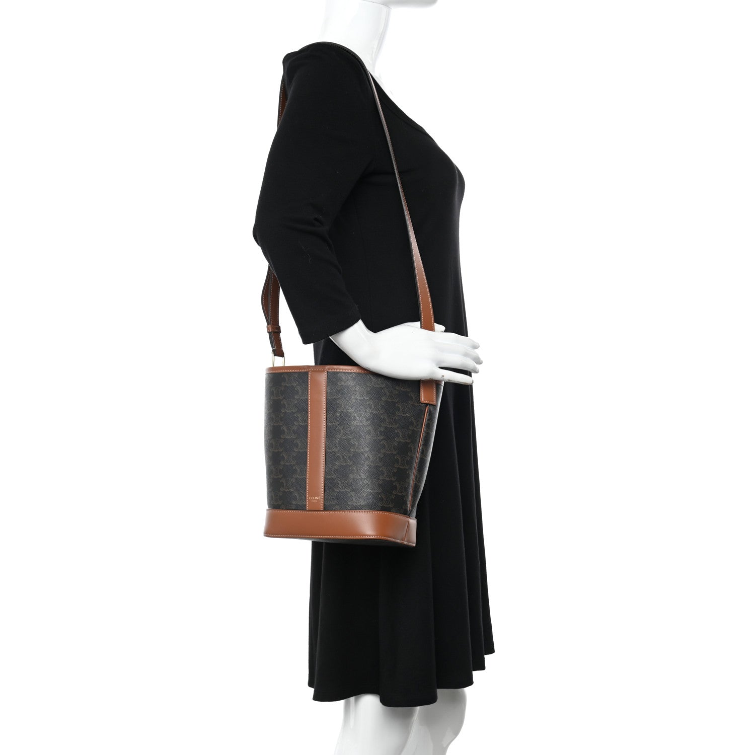 Celine Triomphe Canvas Calfskin Small Bucket Bag Tan 2 of 9