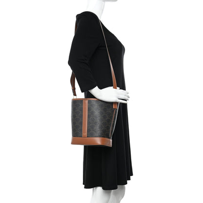 Celine Triomphe Canvas Calfskin Small Bucket Bag Tan 2 of 9