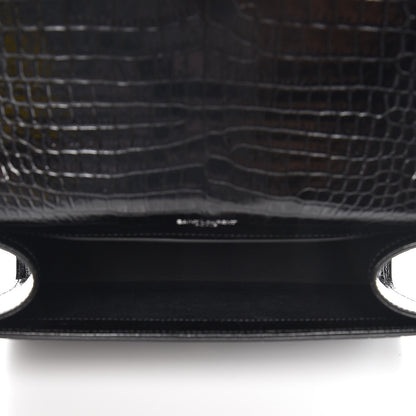 Saint Laurent Calfskin Crocodile Embossed Medium Classic Monogram Kate Tassel Satchel Black 5 of 7