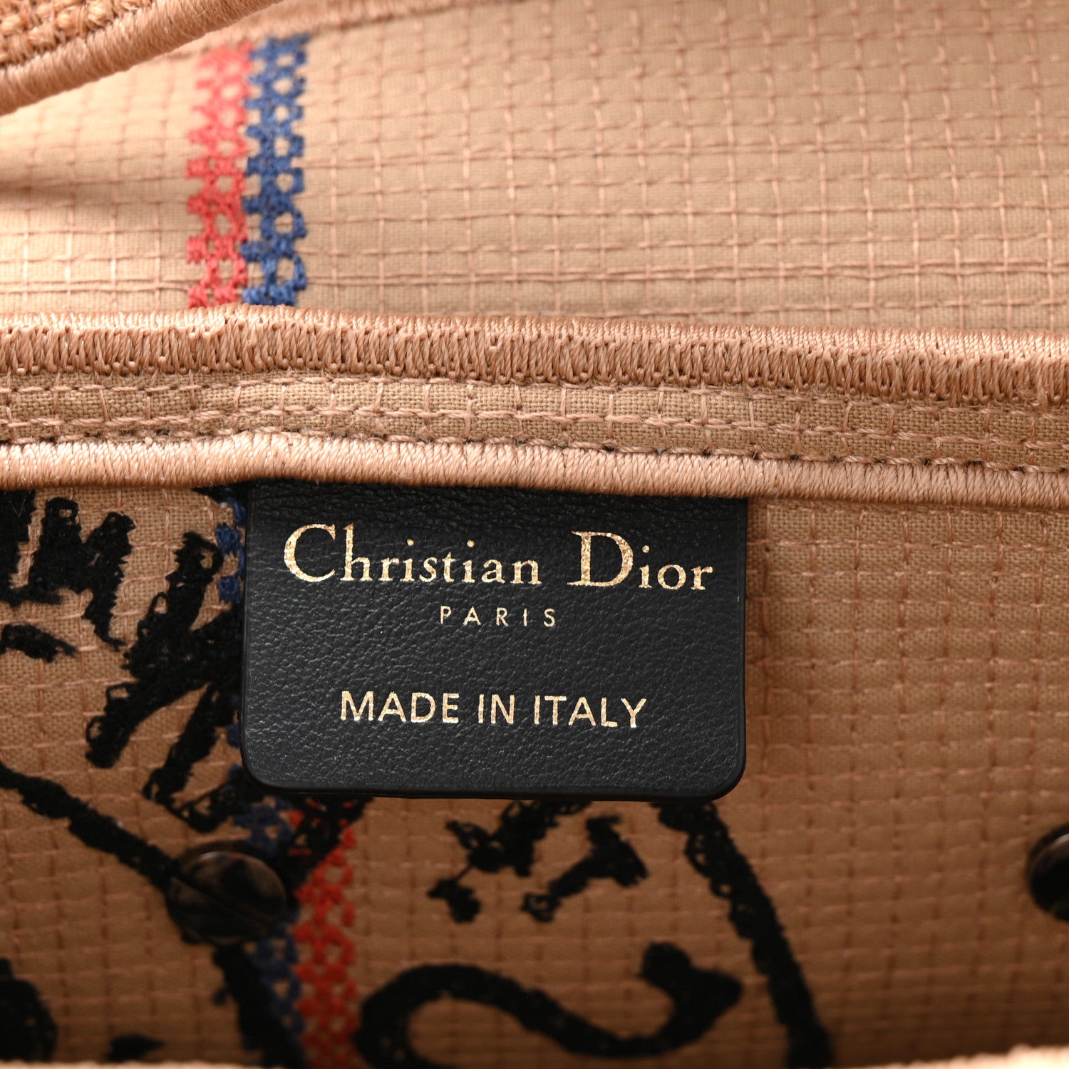 Christian Dior Canvas Jute Embroidered Saddle Bag Black Beige