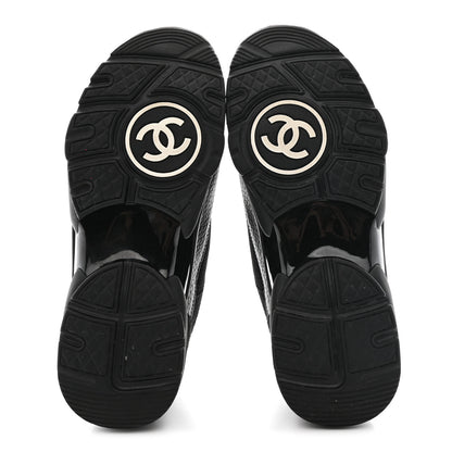 Chanel Mesh Suede Grained Calfskin Womens CC Sneakers 36.5 Black White 6 of 11