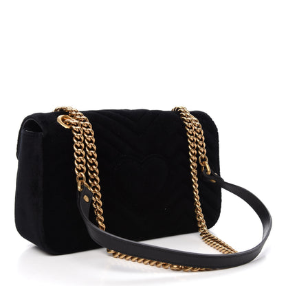 Gucci Velvet Matelasse Marquise Crystals Embroidered Small GG Marmont Shoulder Bag Black 3 of 10