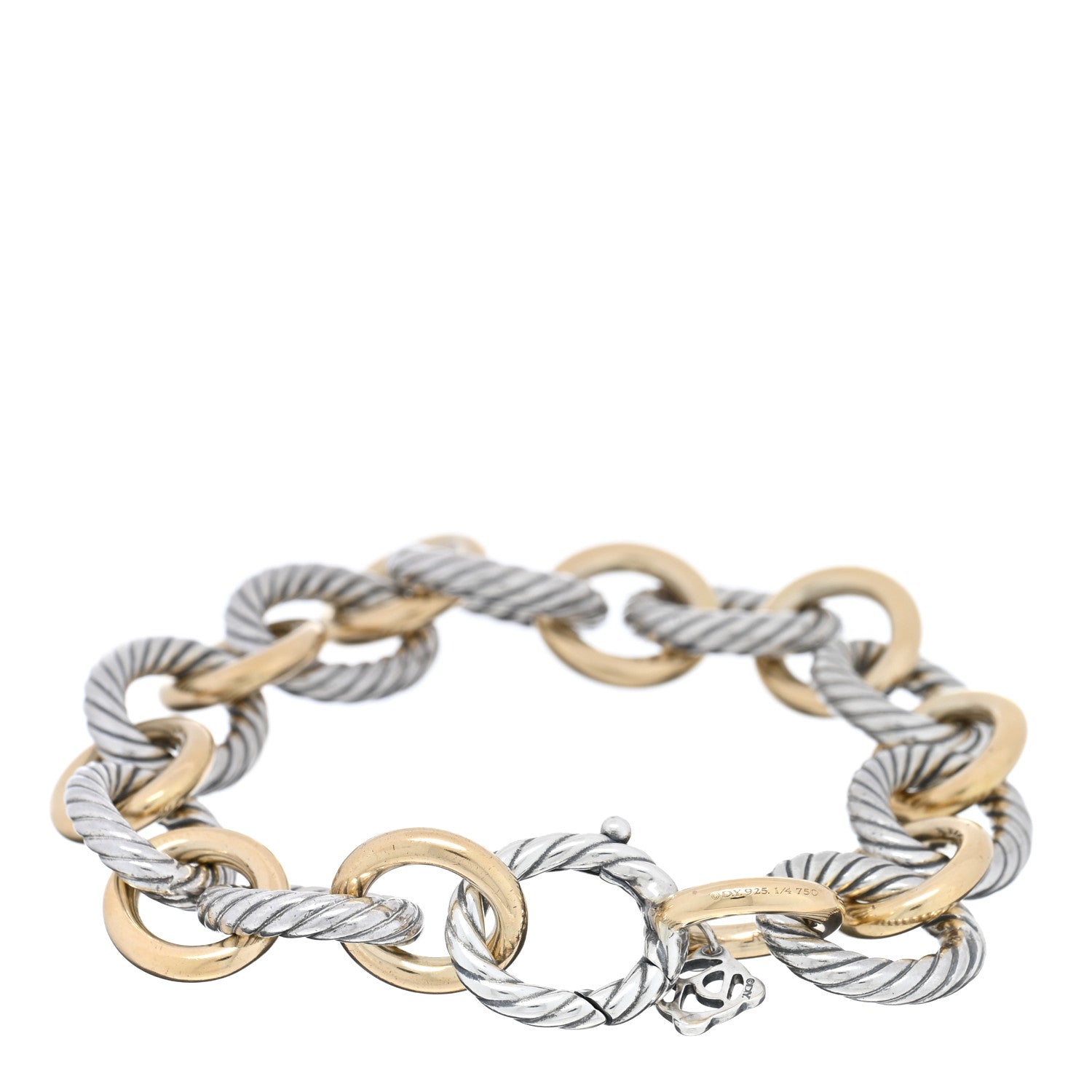 David Yurman Sterling Silver 18K Yellow Gold 12mm Large Oval Link Bracelet 2 of 3