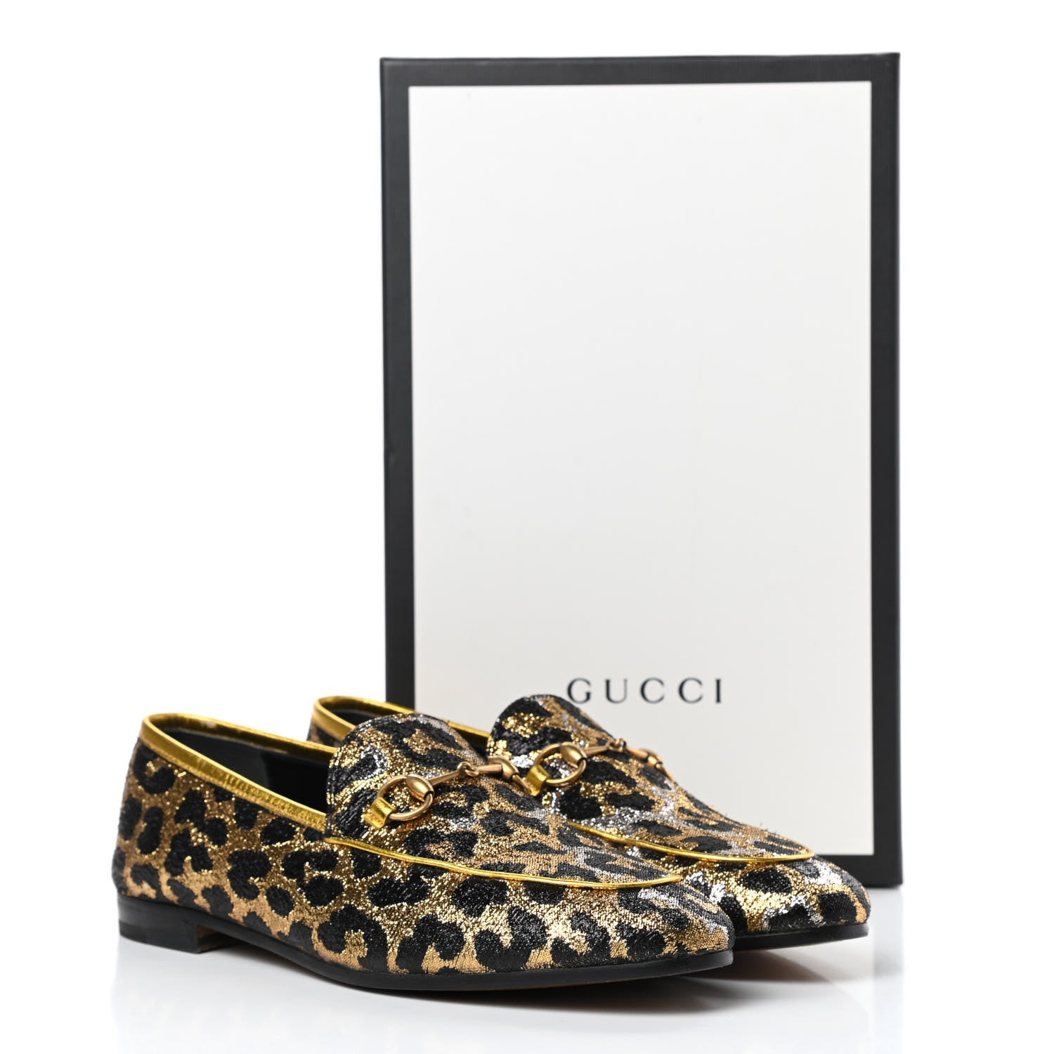 Gucci Jacquard Leopard Print Horsebit Womens Jordaan Loafers 39 Gold 10 of 10