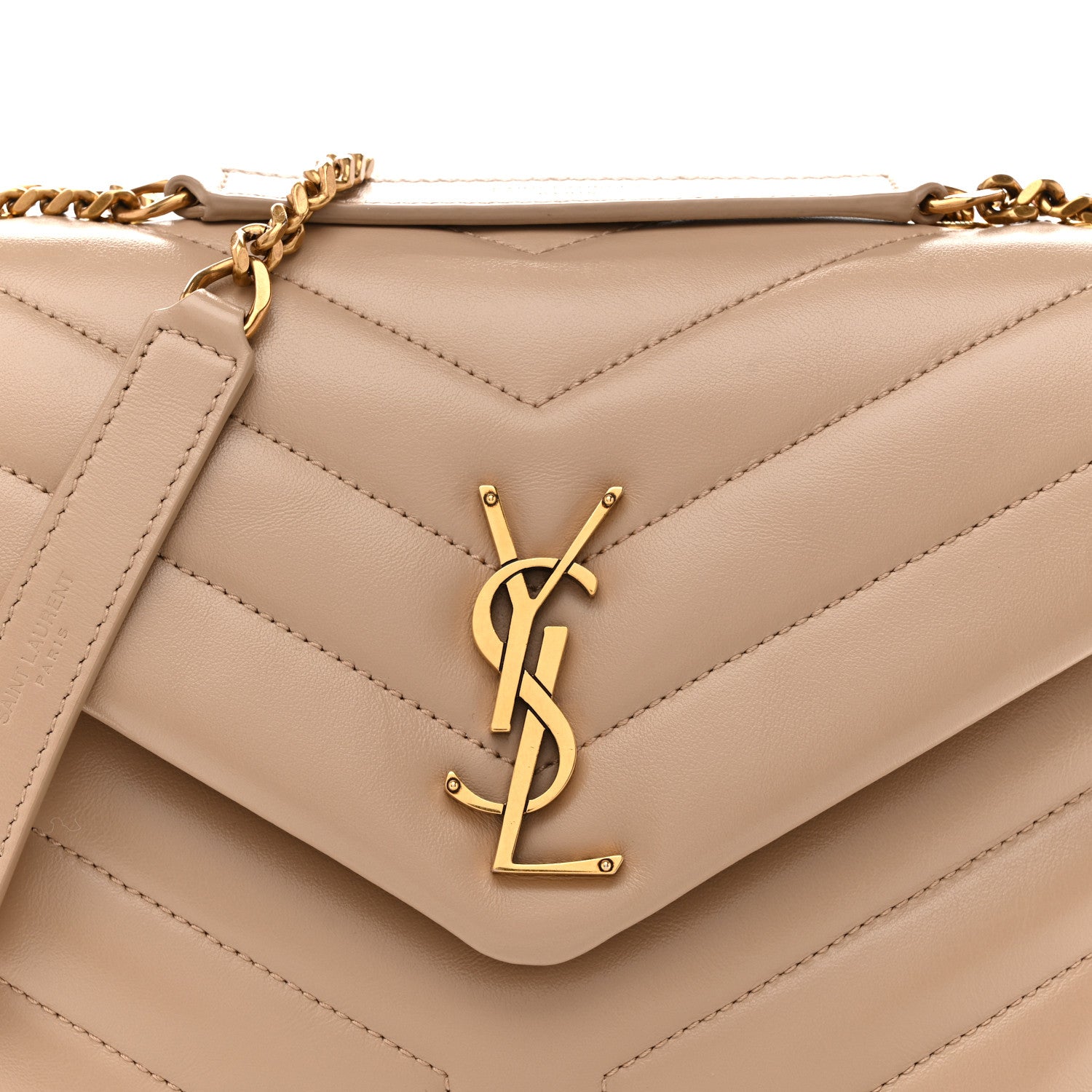 Saint Laurent Calfskin Y Quilted Monogram Small Loulou Chain Satchel Dark Beige 8 of 12