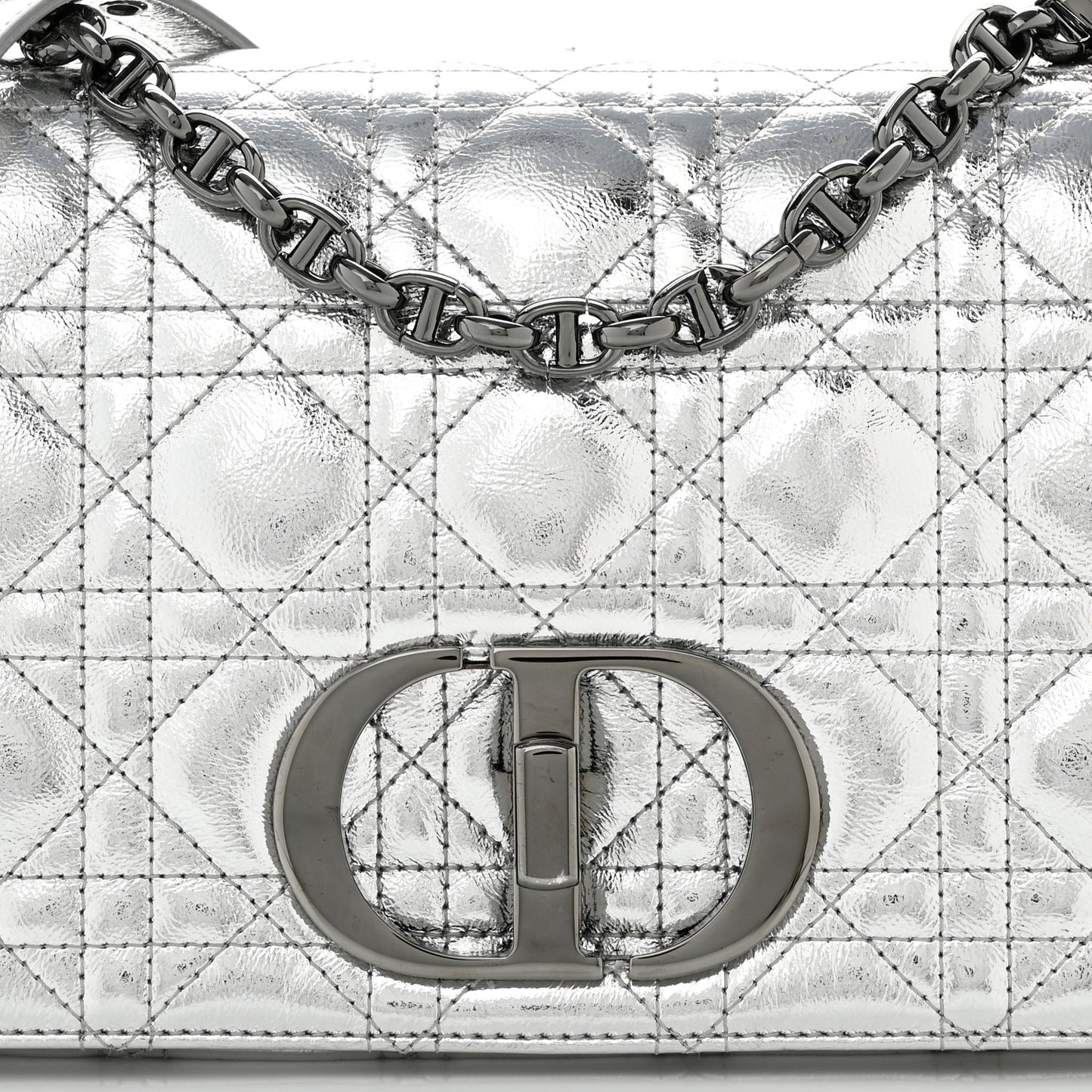 Metallic Calfskin Cannage Medium Caro Bag Argent