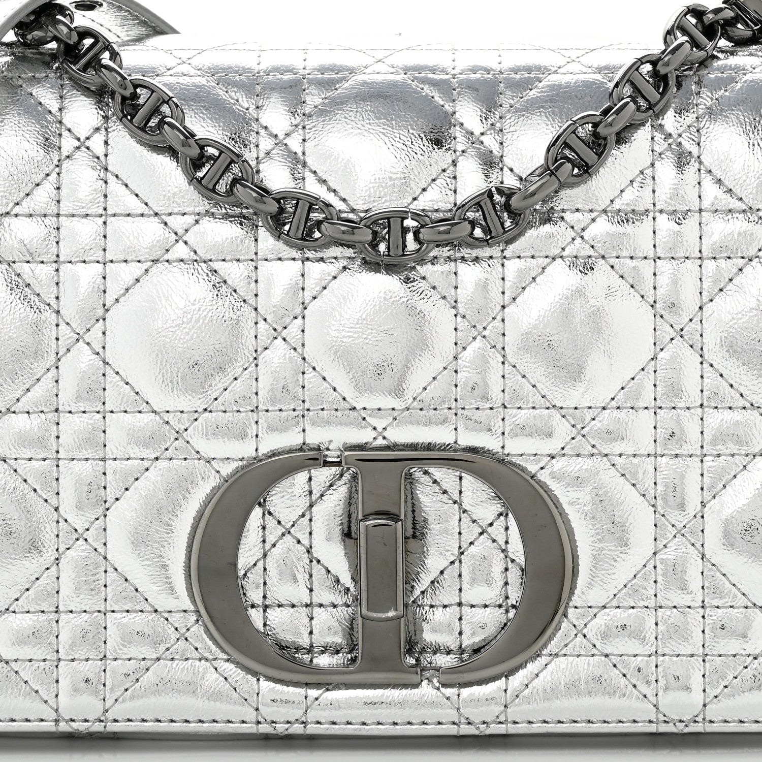 Christian Dior Metallic Calfskin Cannage Medium Caro Bag Argent 8 of 13