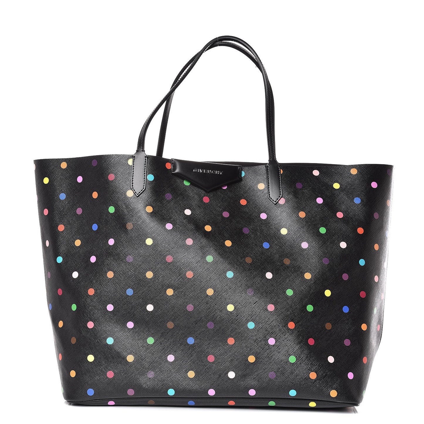 Textured Coated Canvas Large Dots Print Antigona Tote Black