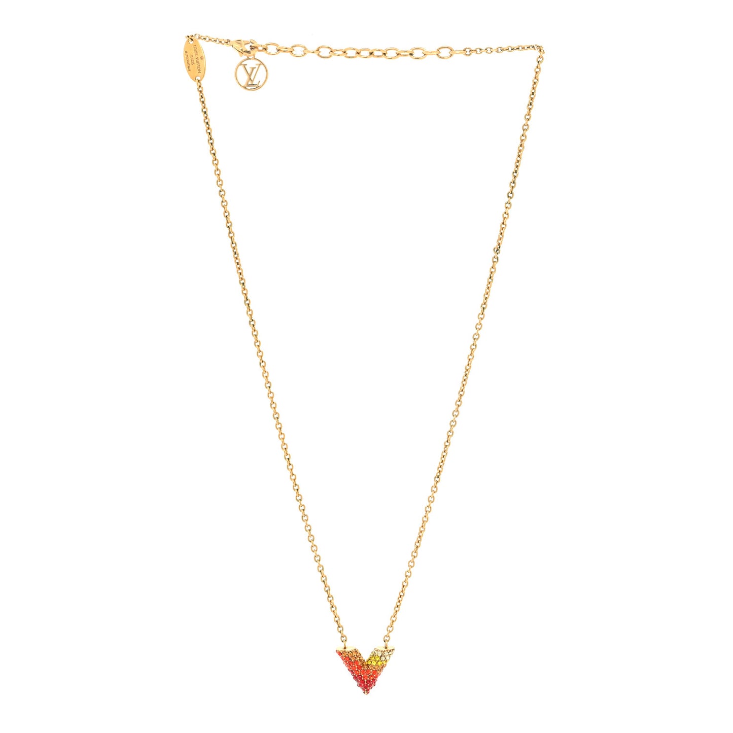 LOUIS VUITTON Crystal Essential V Necklace Gold Pink Yellow