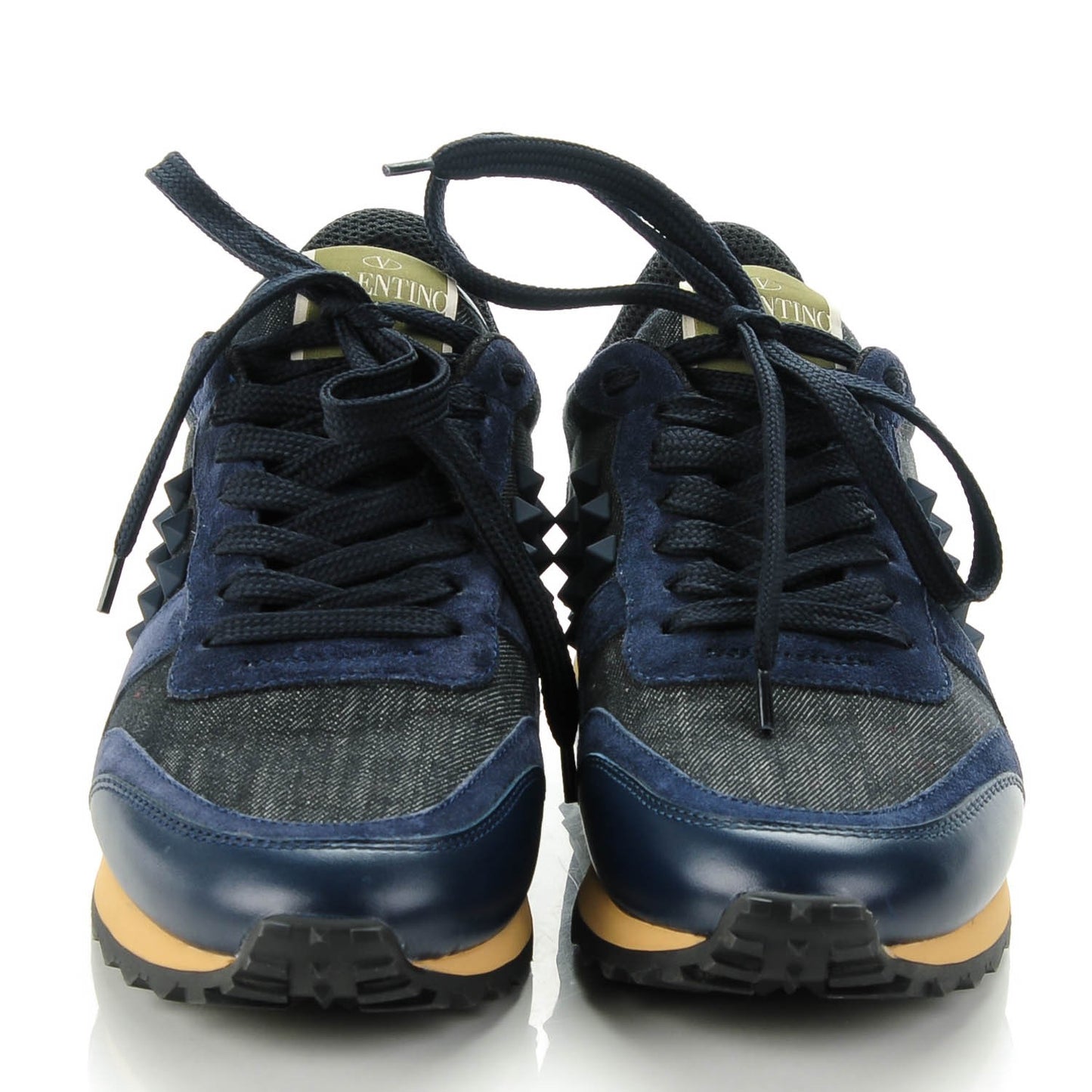 Denim Calfskin Suede Rockstud Sneakers 37 Deep Denim