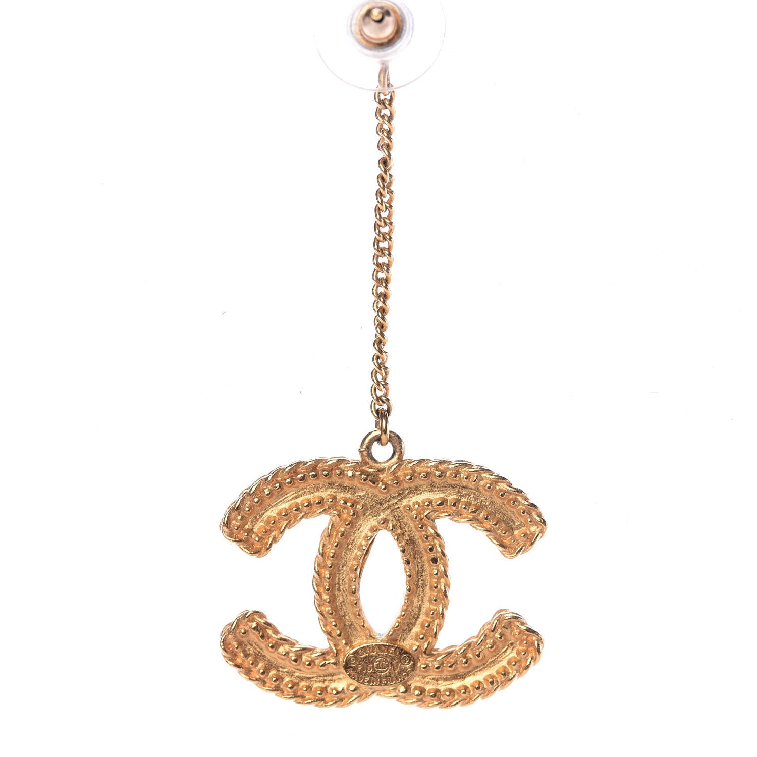 Chanel CC Drop Earrings Matte Gold 3 of 4