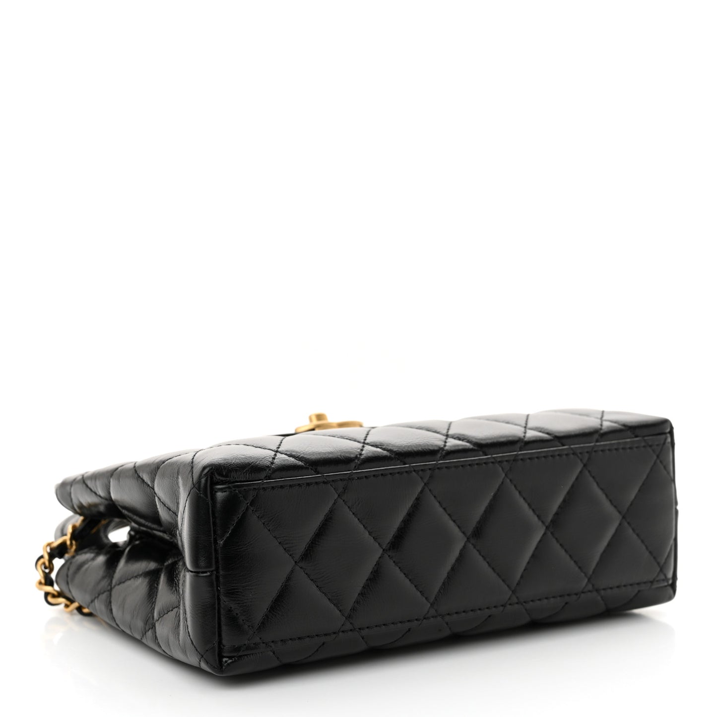 Shiny Aged Calfskin Quilted Nano Kelly Shopper Black
