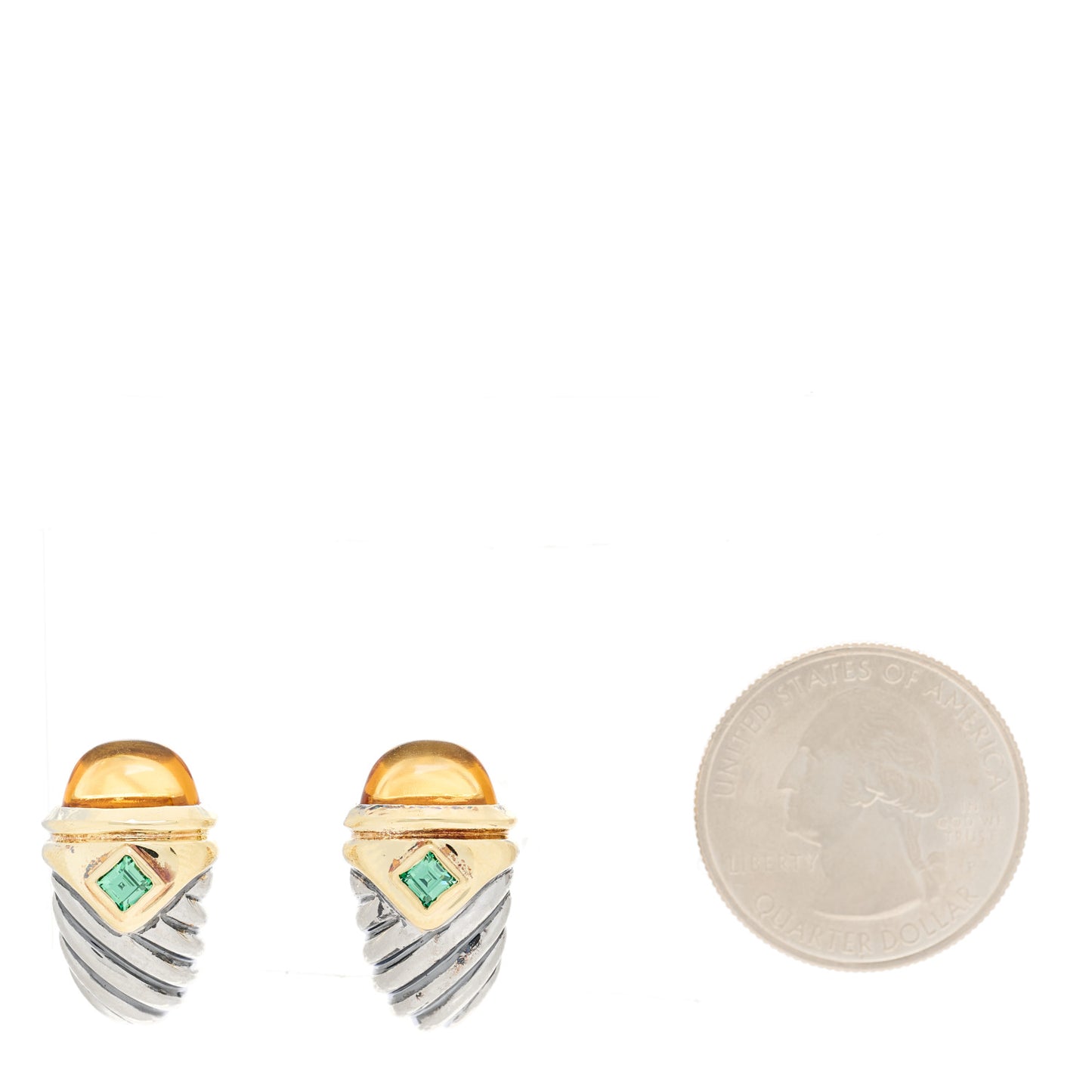 Sterling Silver 14K Yellow Gold Citrine Tsavorite Shrimp Earrings