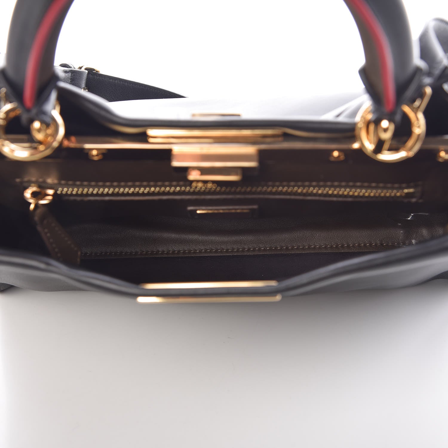 Fendi Vitello Seta Century Nappa Medium Peekaboo Iconic Defender Satchel Black Fragola Maya 7 of 12