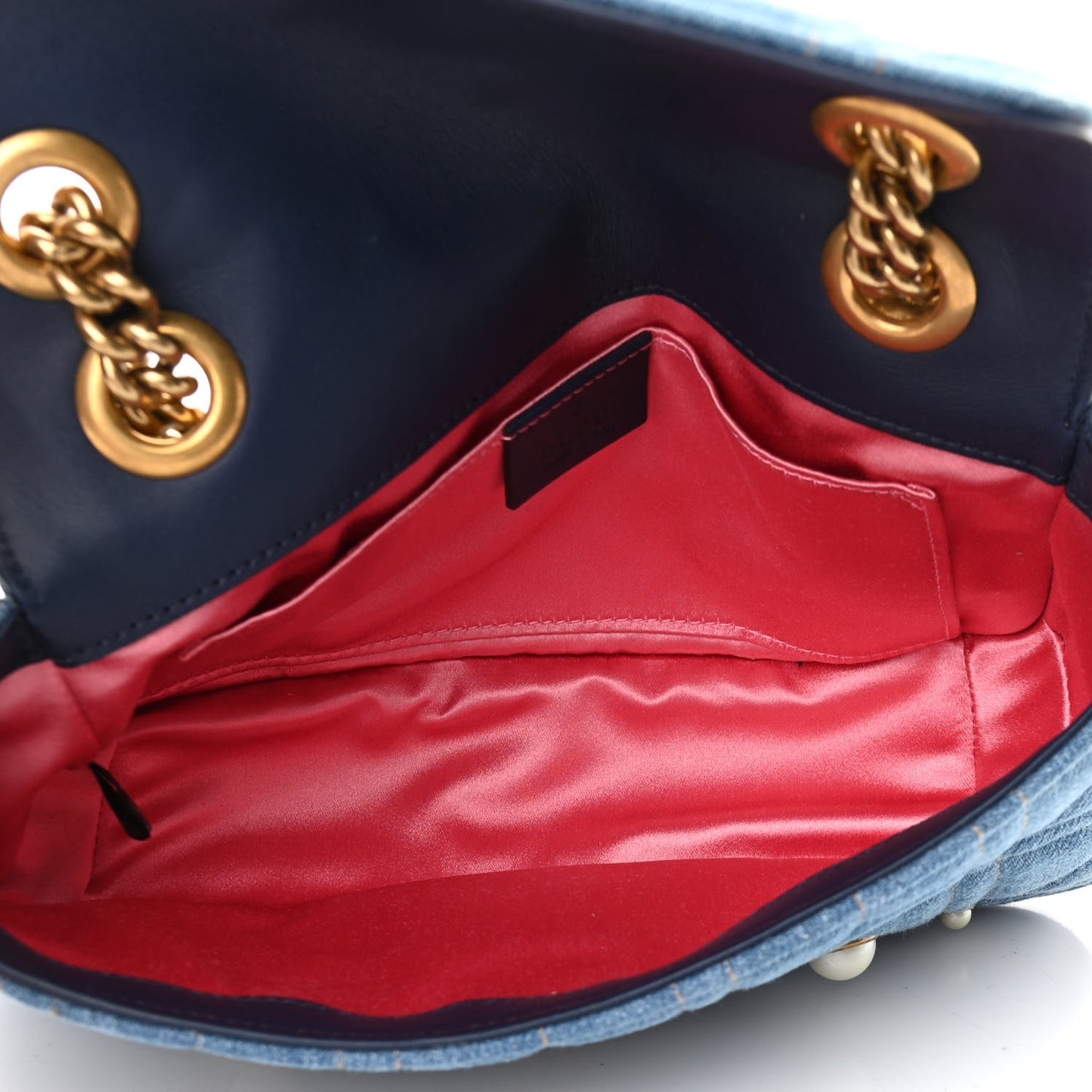 Denim Matelasse Pearl Studded Mini GG Marmont Shoulder Bag Blue