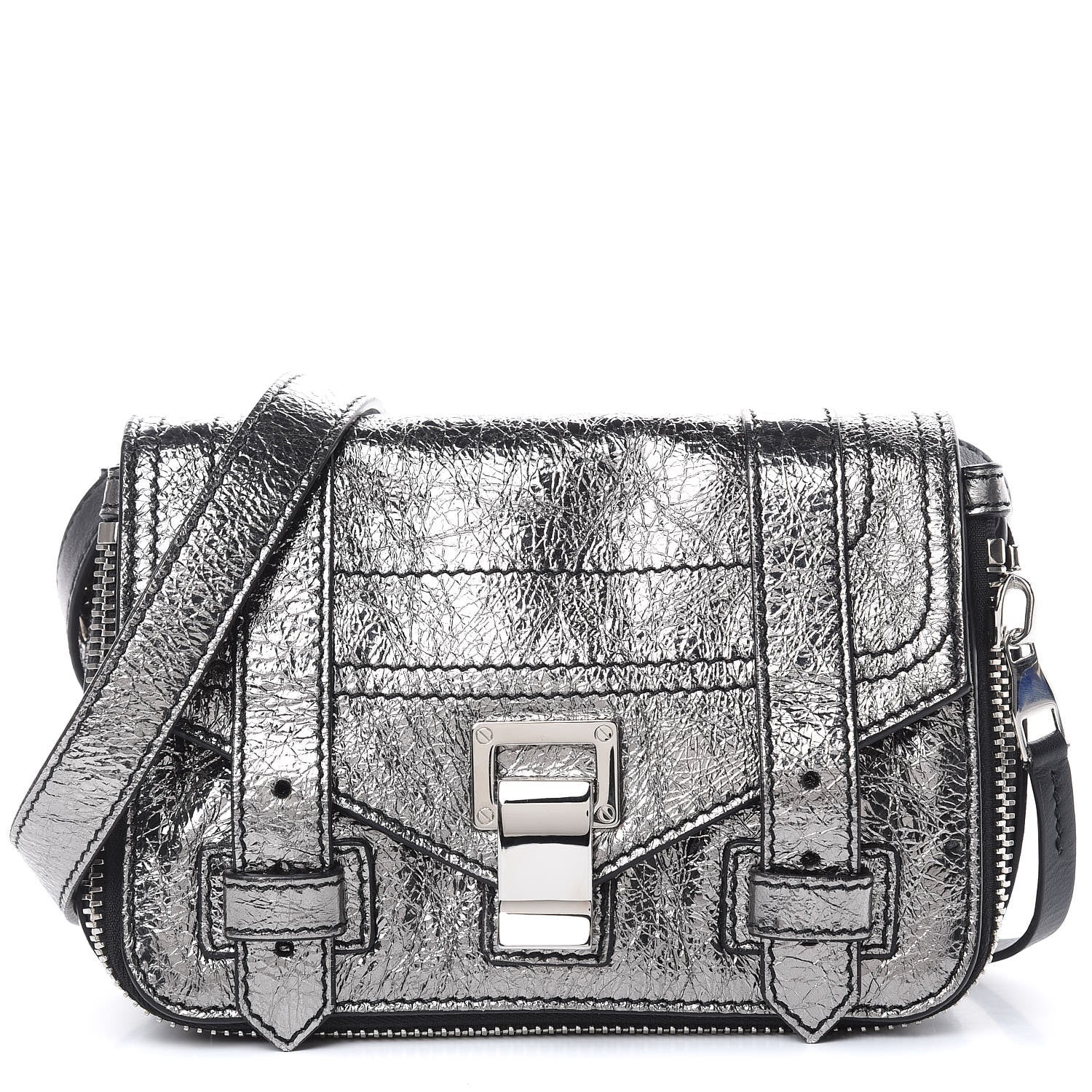Proenza Schouler Metallic Paper Lambskin PS1 Mini Pouch Messenger Dark Silver 1 of 8