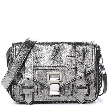 Proenza Schouler Metallic Paper Lambskin PS1 Mini Pouch Messenger Dark Silver 1 of 8