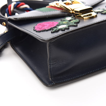 Gucci Calfskin Embroidered Mini Sylvie Top Handle Bag Blue 10 of 12