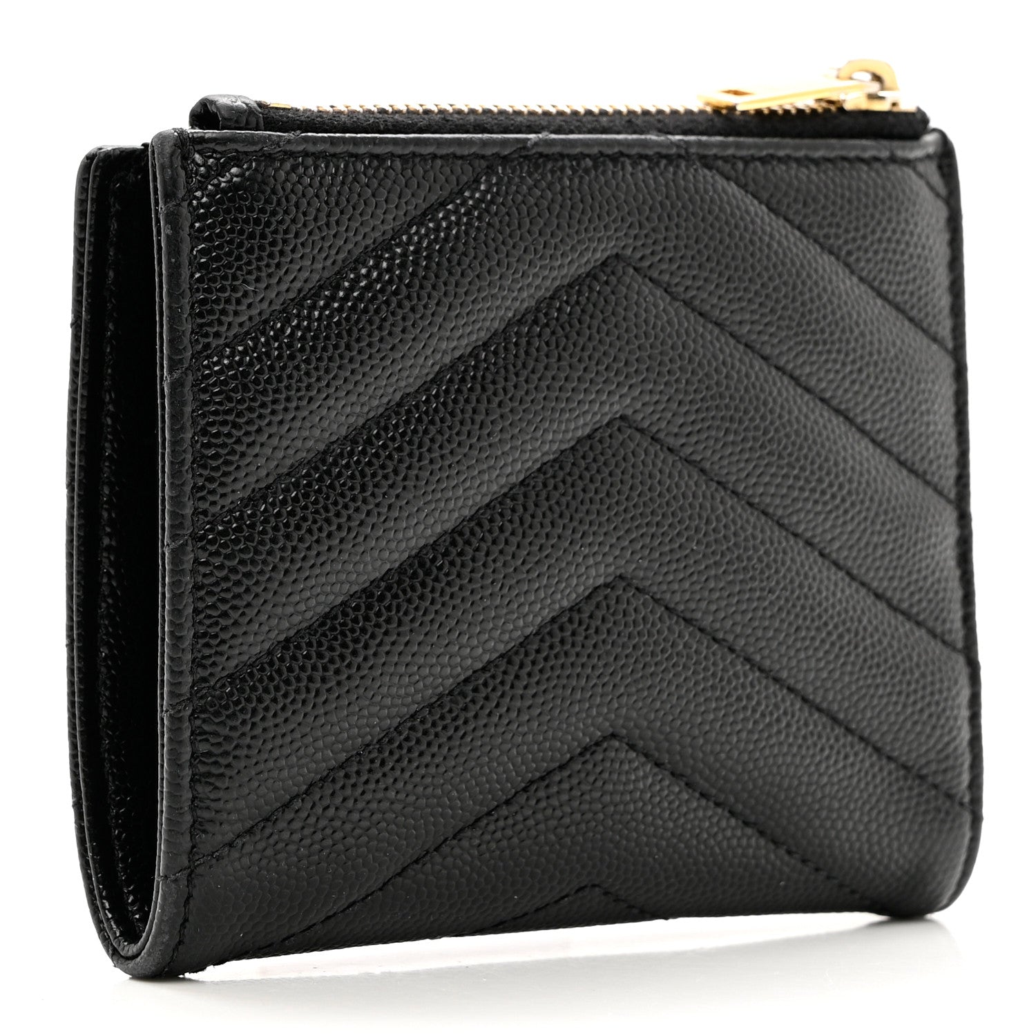 Saint Laurent Grain De Poudre Matelasse Chevron Monogram Zipped Card Case Black 3 of 6