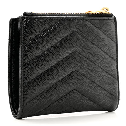 Saint Laurent Grain De Poudre Matelasse Chevron Monogram Zipped Card Case Black 3 of 6