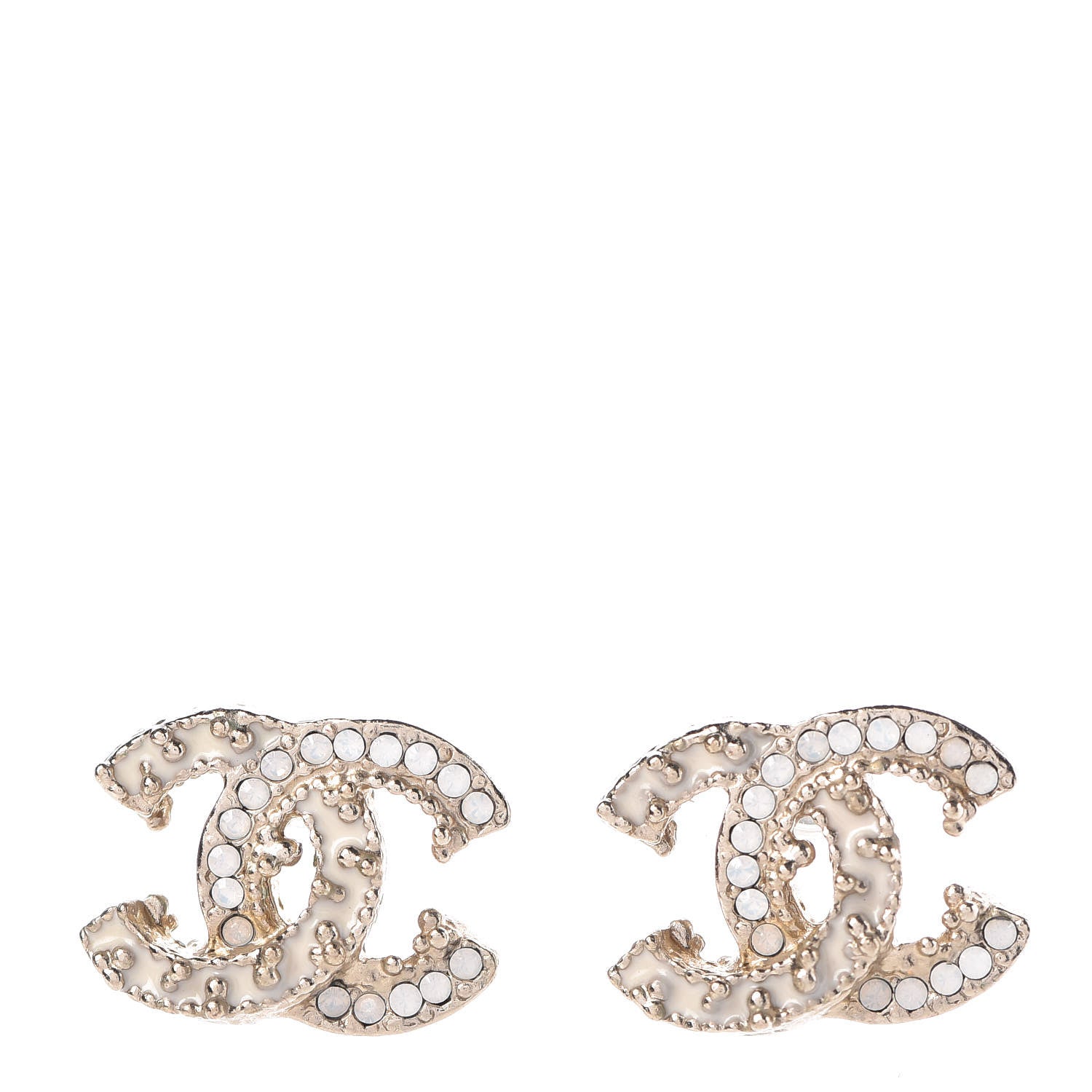 Chanel Enamel Crystal CC Earrings Light Gold 1 of 4