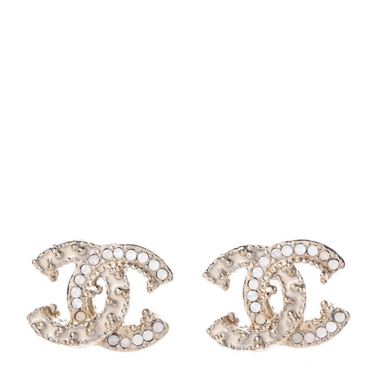 Chanel Enamel Crystal CC Earrings Light Gold 1 of 4