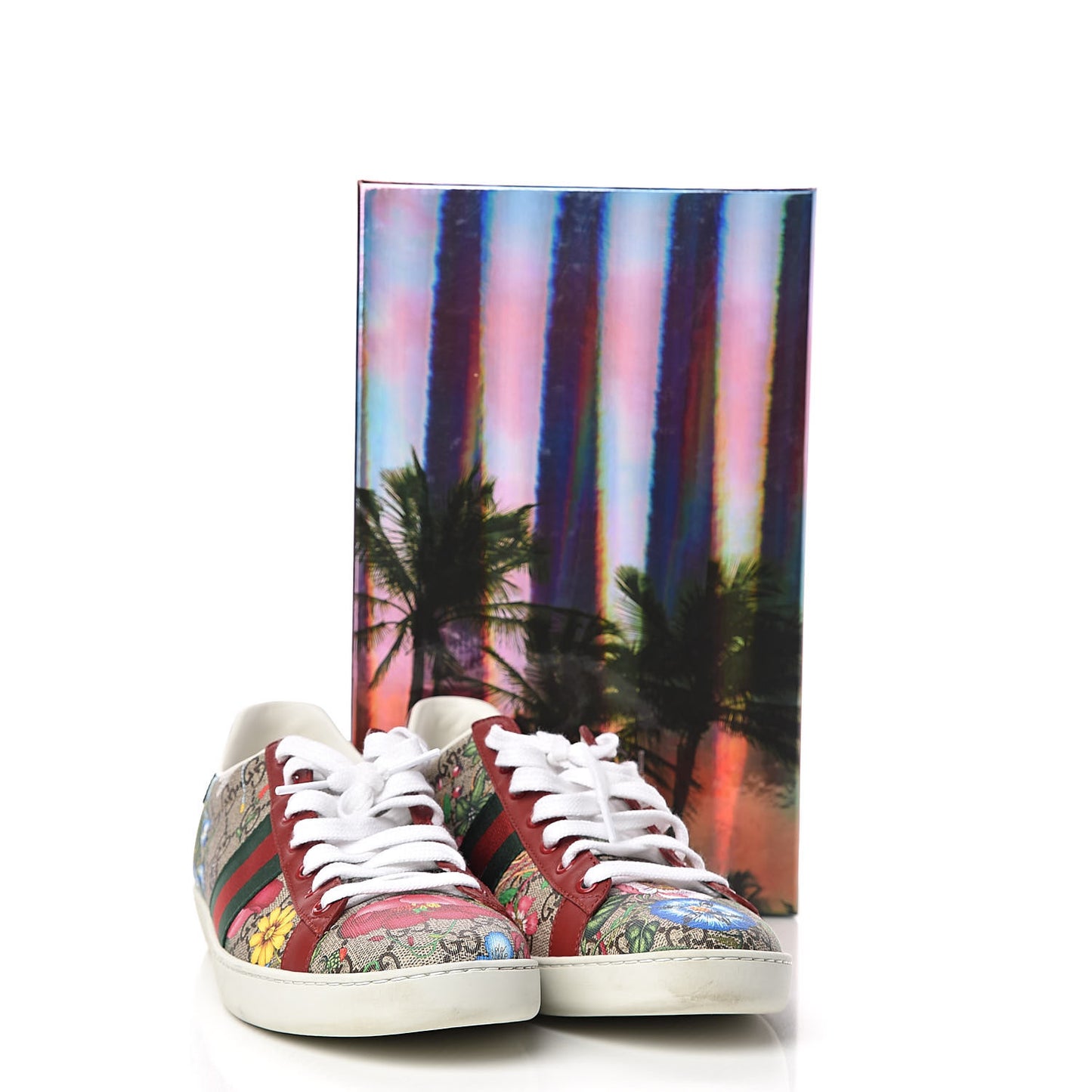 GG Supreme Monogram Flora Web Womens Ace Sneakers 42 Beige Multicolor Rosso