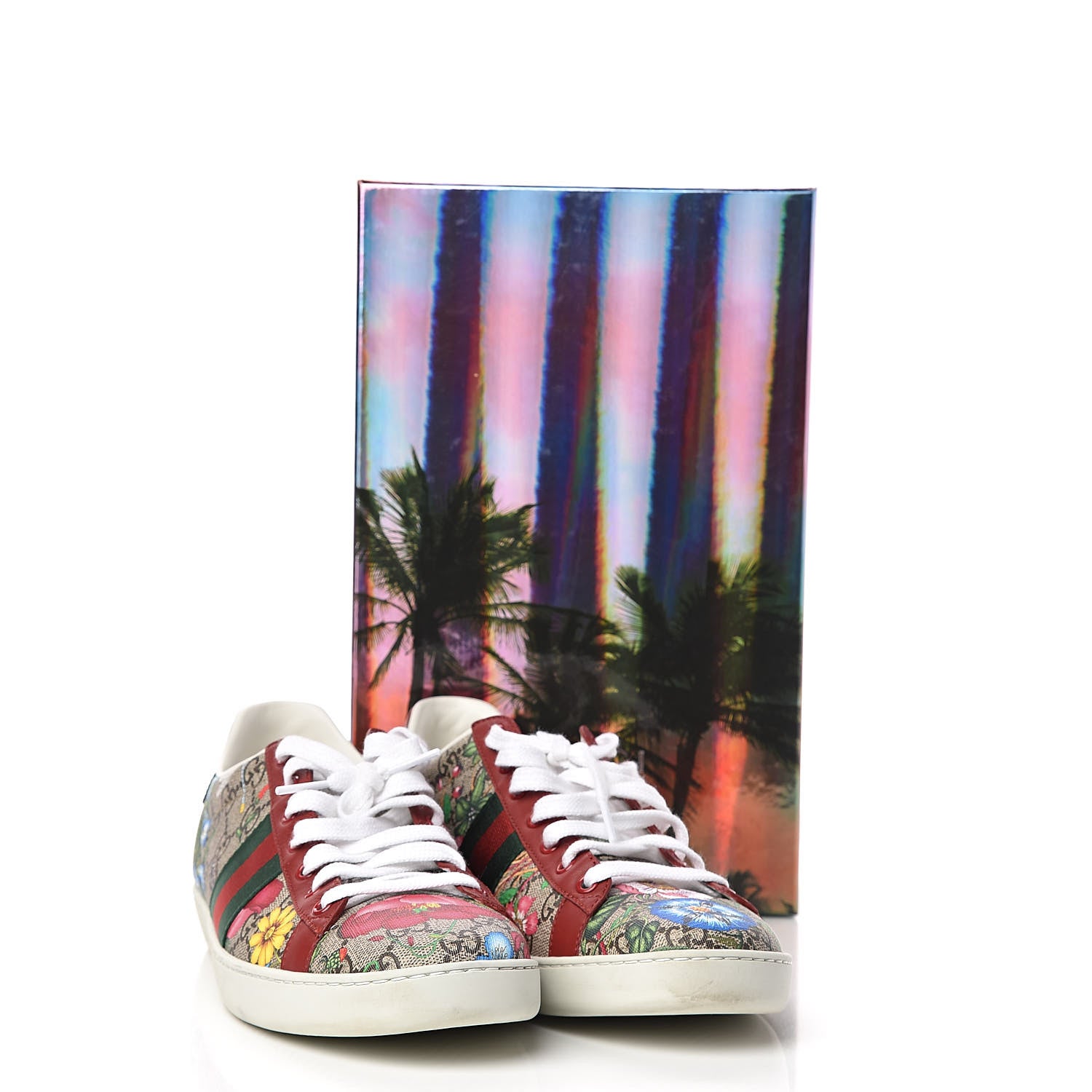 Gucci GG Supreme Monogram Flora Web Womens Ace Sneakers 42 Beige Multicolor Rosso 13 of 13