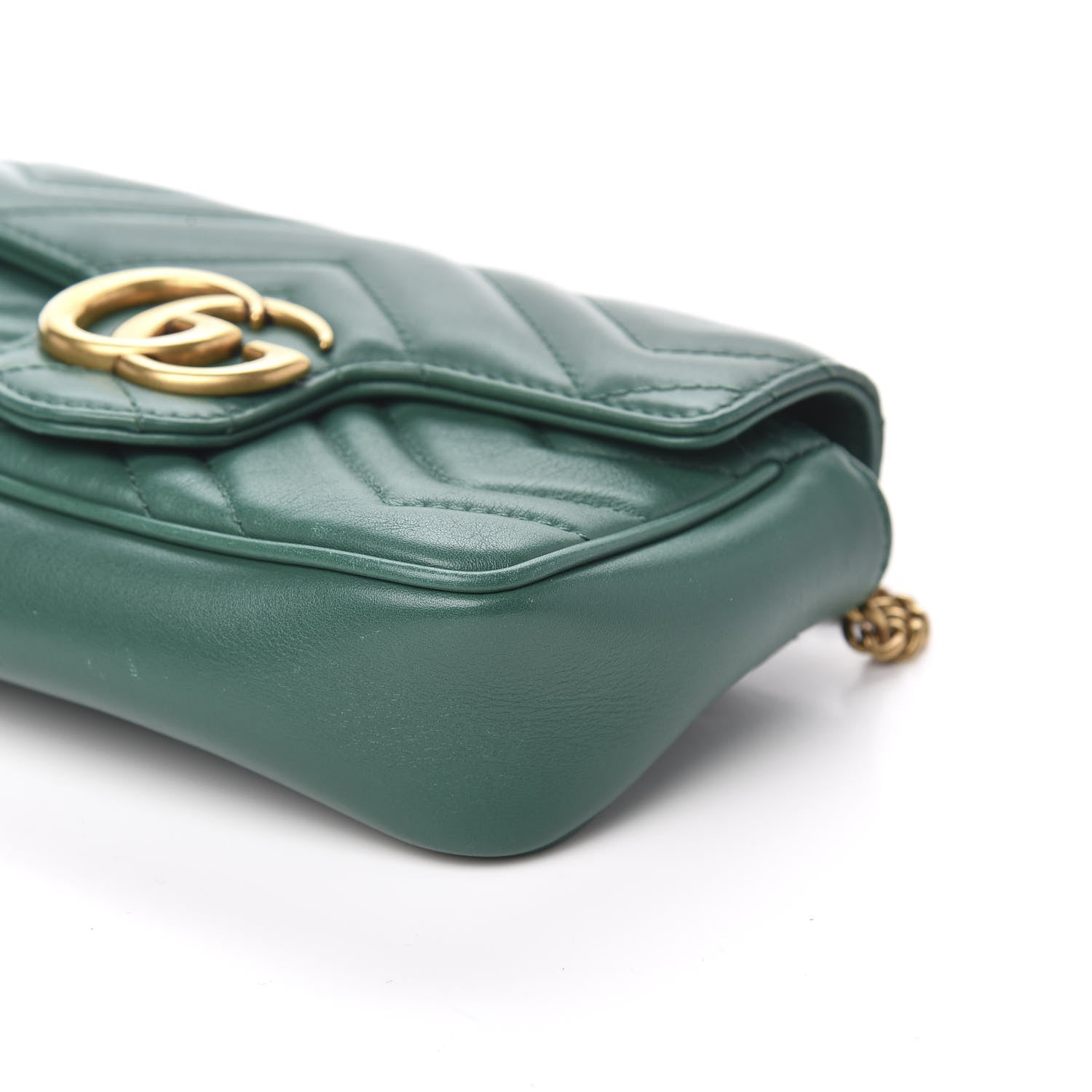 Gucci Calfskin Matelasse Super Mini GG Marmont Shoulder Bag Emerald Green 11 of 13
