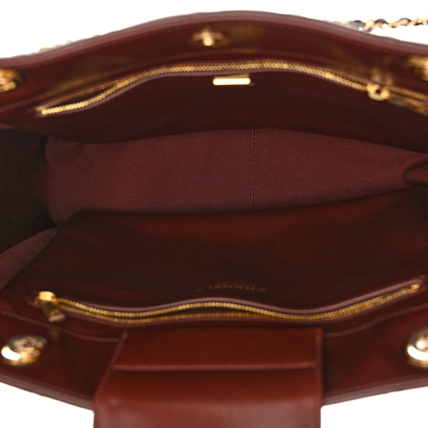 Shiny Lambskin Quilted Medium Shopping Tote Dark Brown