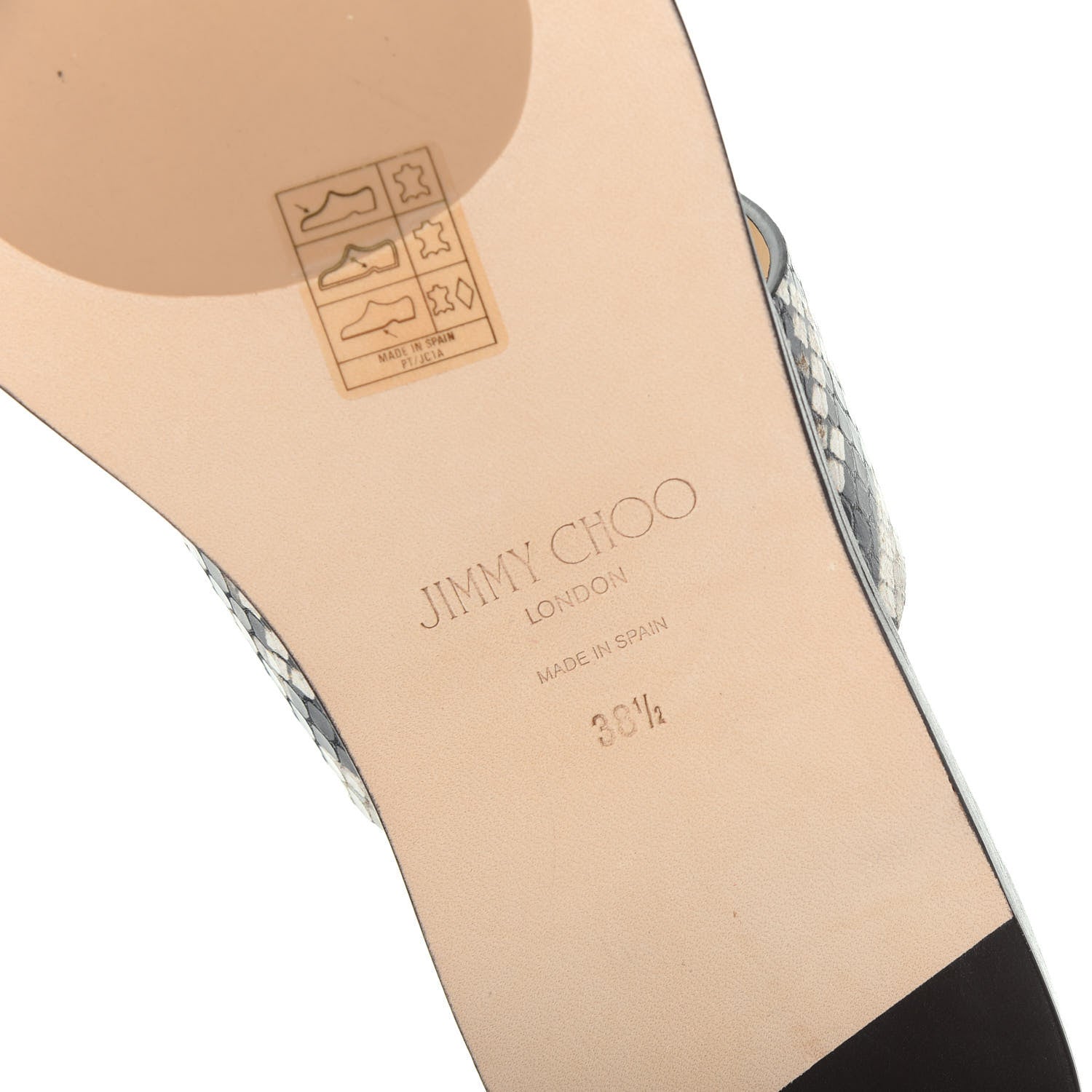 Jimmy Choo Calfskin Snake Print Atia Flat Sandals 38.5 Natural 9 of 10