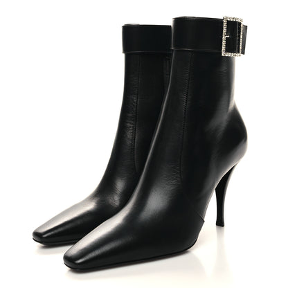 Saint Laurent Goatskin Crystal Buckle Claude 90 Ankle Booties 37 Black 3 of 9