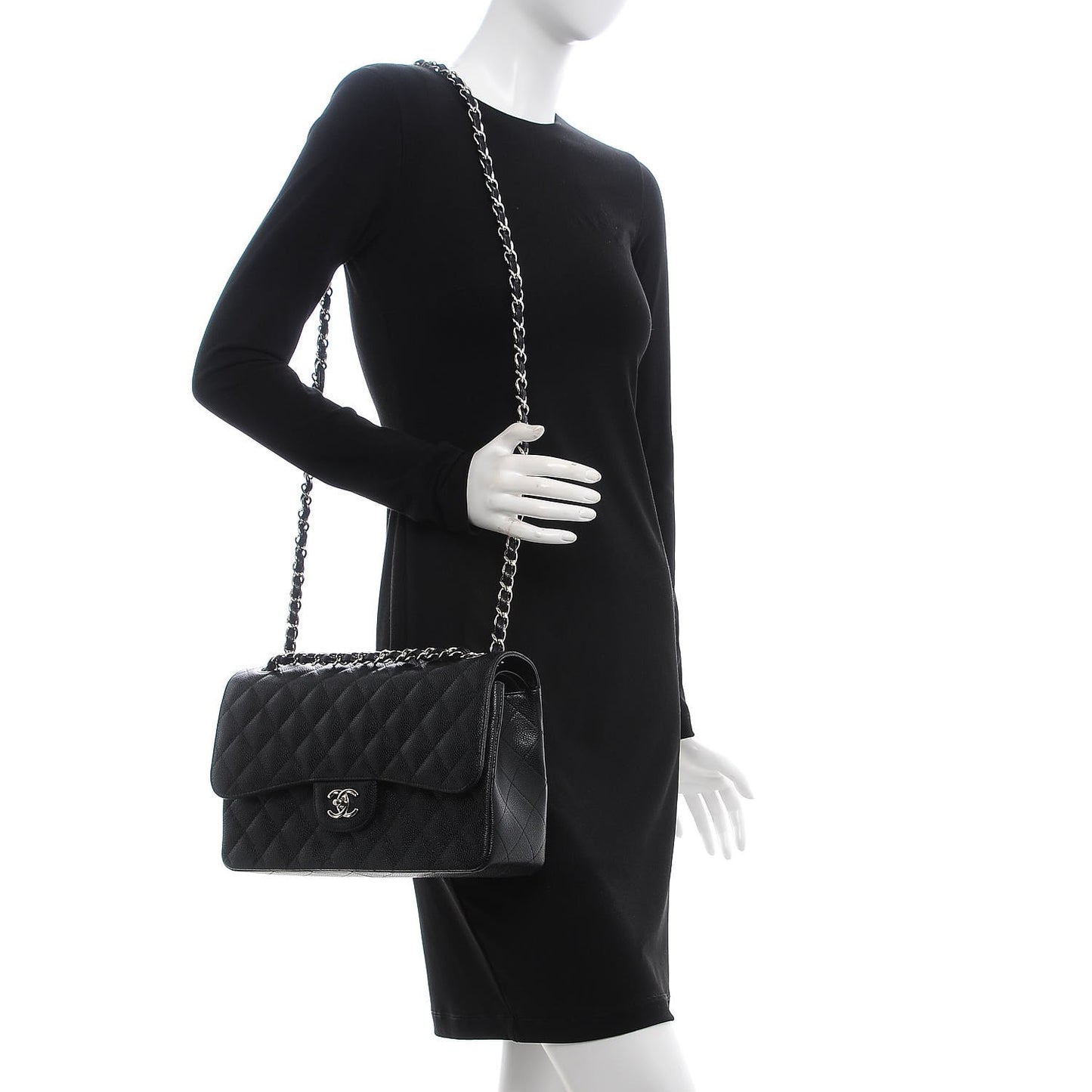Caviar Quilted Jumbo Double Flap Black