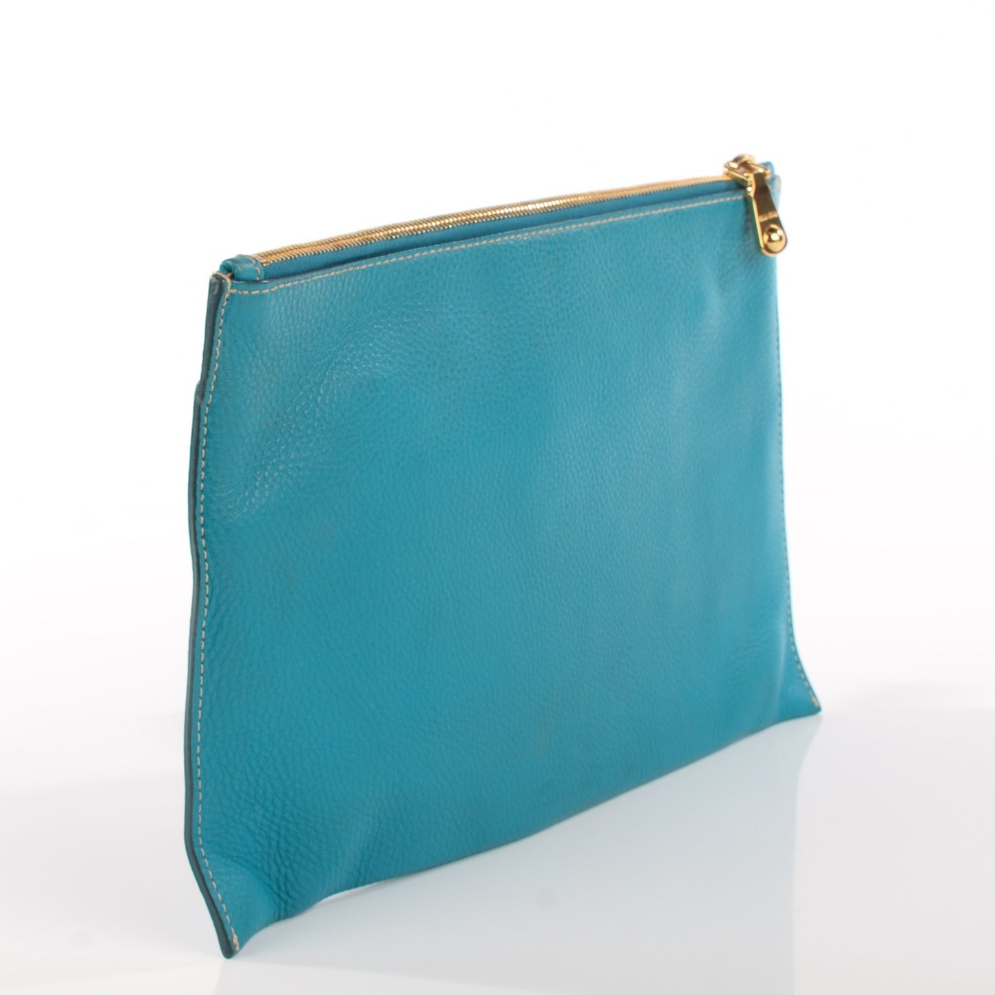 Grained Calfskin Clutch Turchese