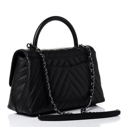 Chanel Caviar Chevron Quilted Small Coco Handle Flap Black 2 of 5